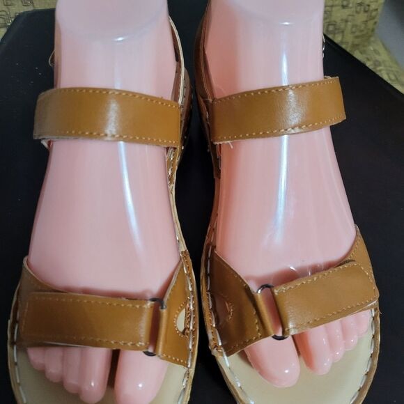 BRAND NEW BROWN OPEN TOE OPEN BACK STRAP SANDALS - Picture 8 of 16